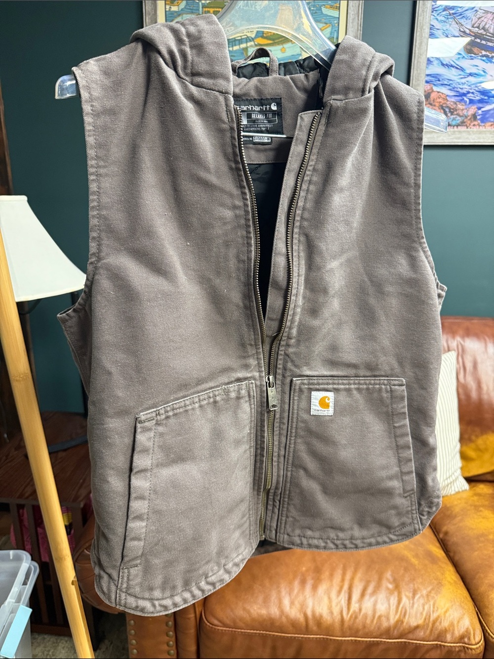 Carhartt women’s Hooded Canvas Vest in Brown